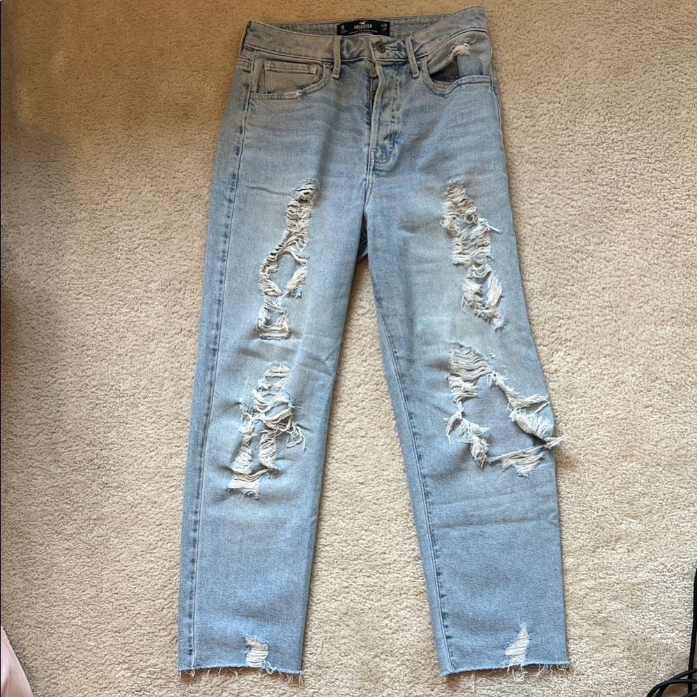 Hollister Light Blue Distressed Straight Leg Jeans